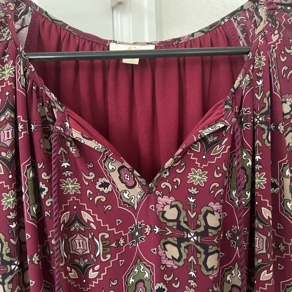 Burgundy Patterned 3/4 Sleeve Maxi Dress - Picture 3 of 7